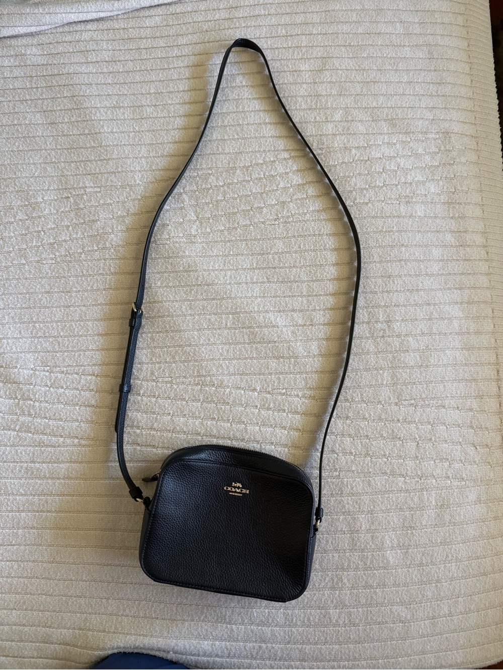 Coach Black Pebbled Leather Small Crossbody with Gold Logo